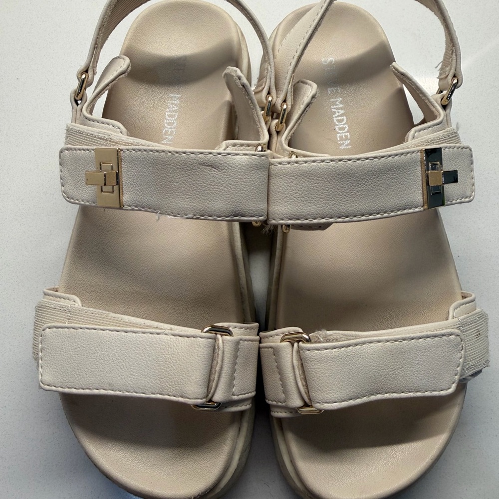 Steve Madden Cream Double Strap Sandals